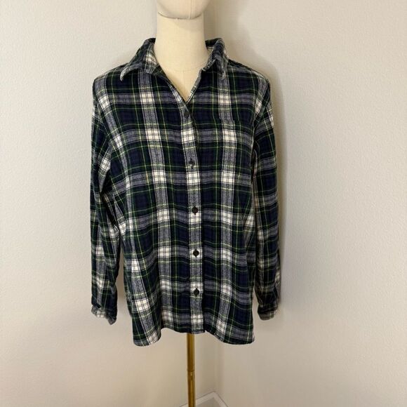 [L.L. Bean] Green and Blue Plaid Flannel Shirt - Size Medium - Picture 1 of 4